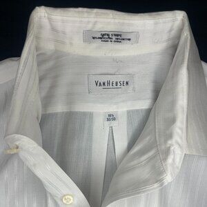 Van Heusen Dress Shirt Men’s 16.5 (32/33) Poly /Cotton Striped White On White